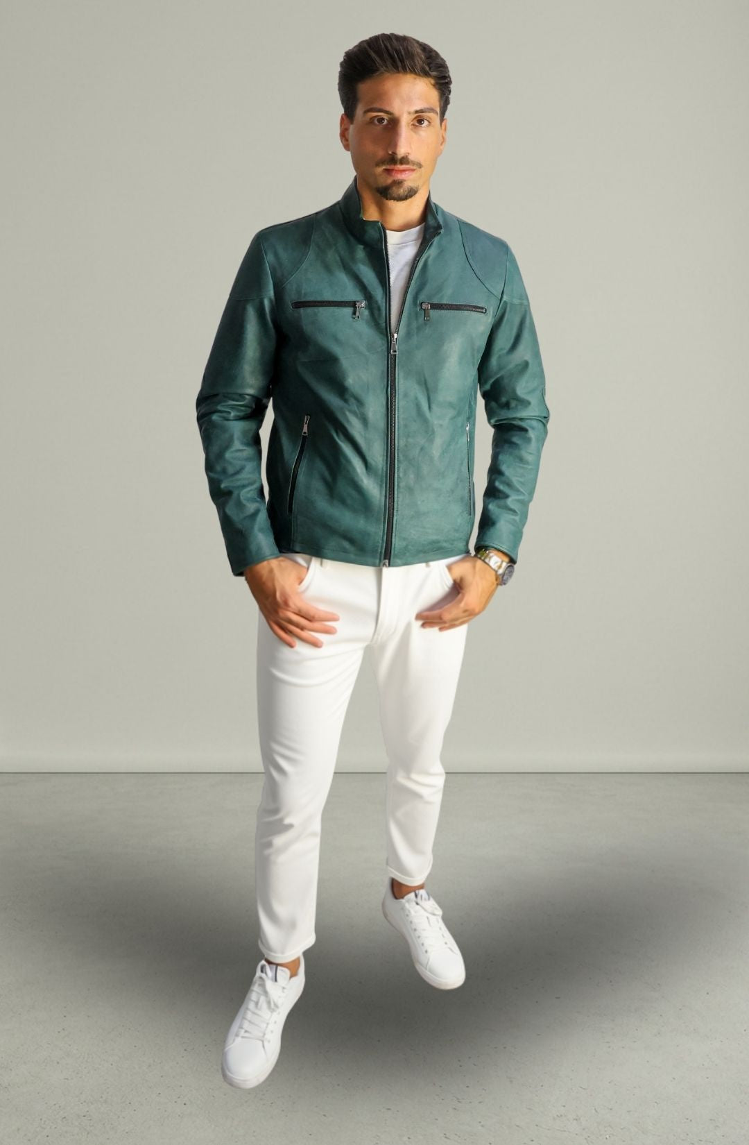 Vintage Herrenjacke aus grünem Leder von 883