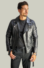 Schwarze Herren-Lederjacke im Biker-Stil