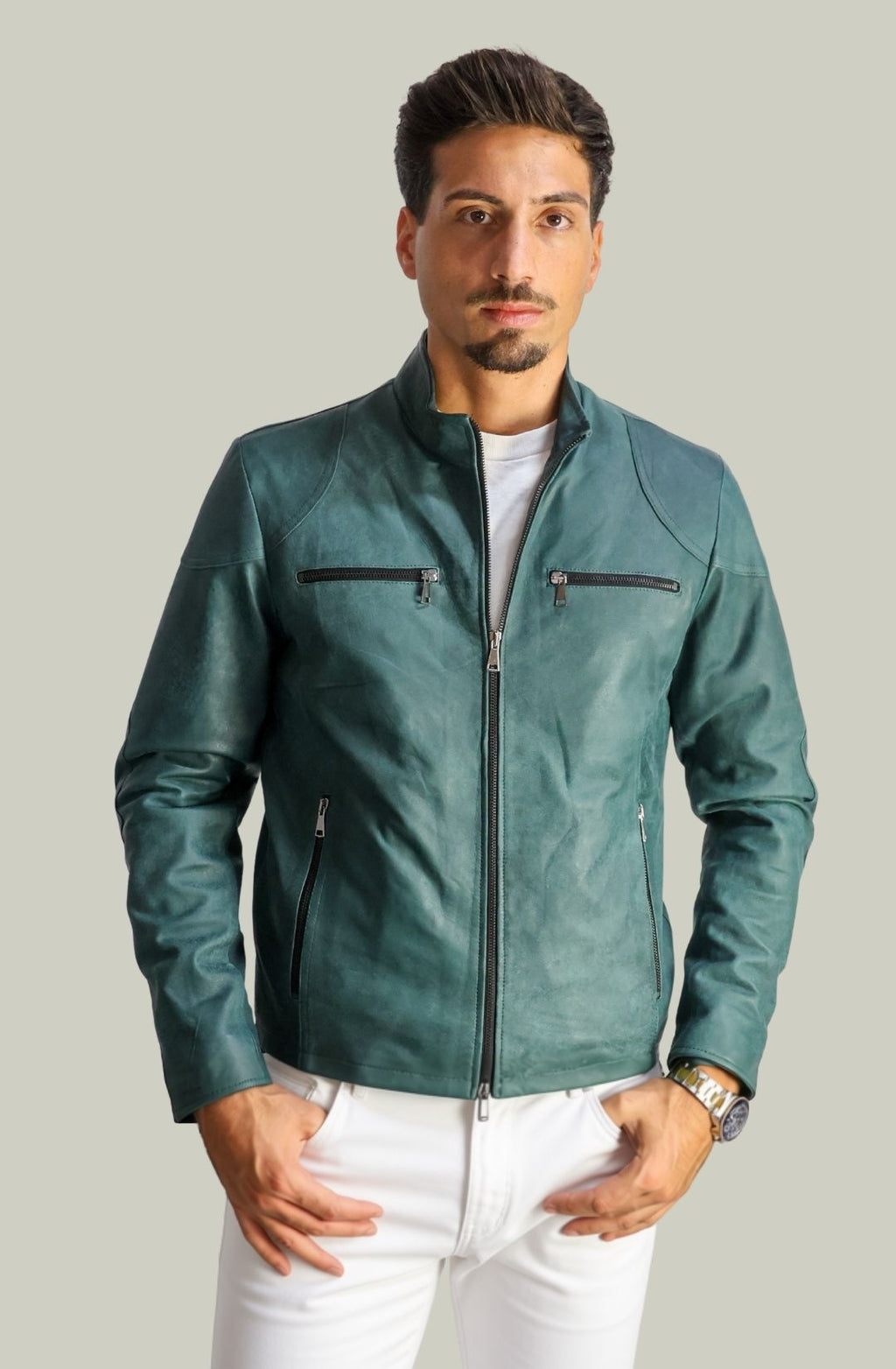 Vintage Herrenjacke aus grünem Leder von 883