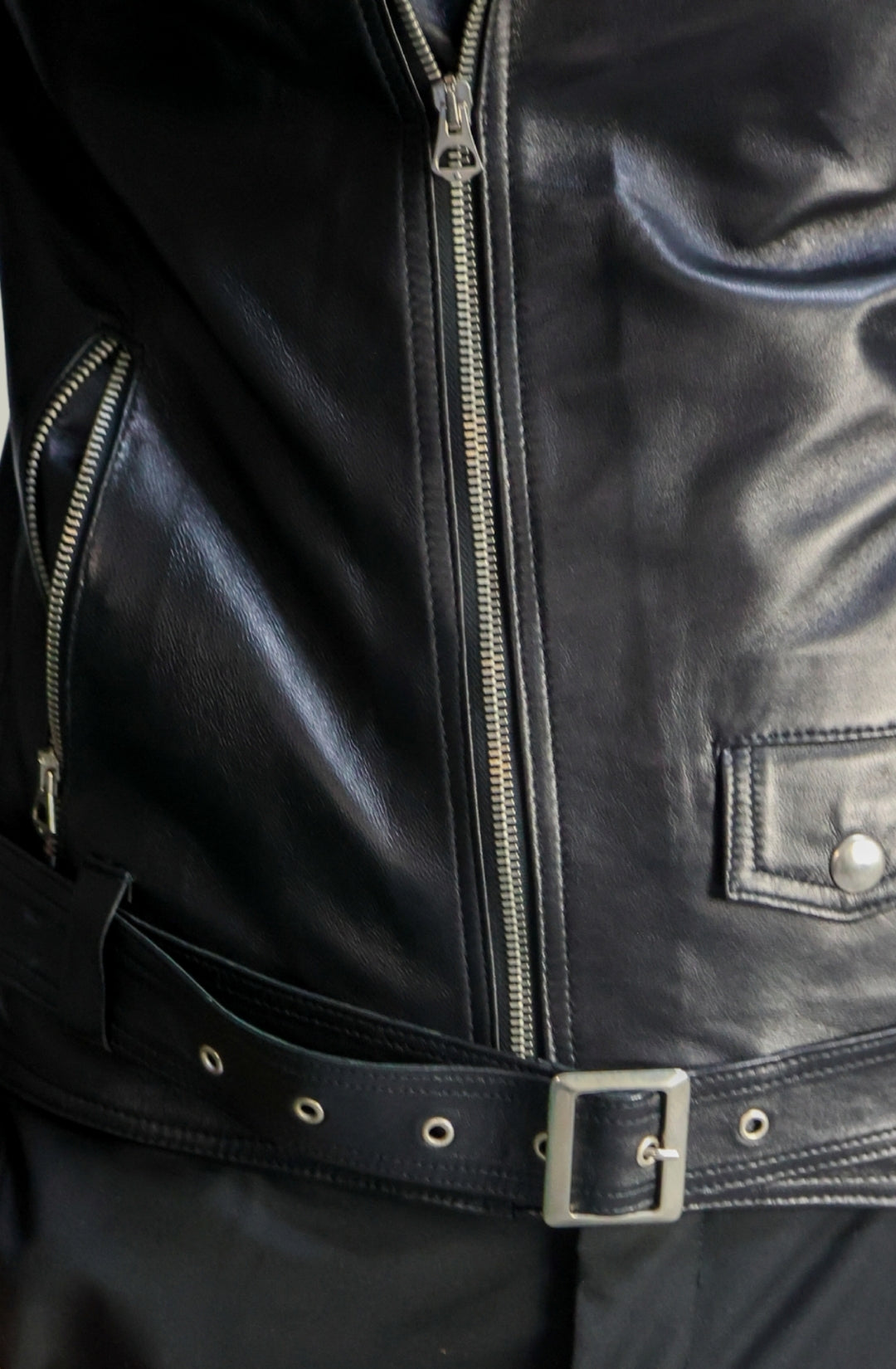 Giacca Chiodo Biker in Pelle Nero da Uomo