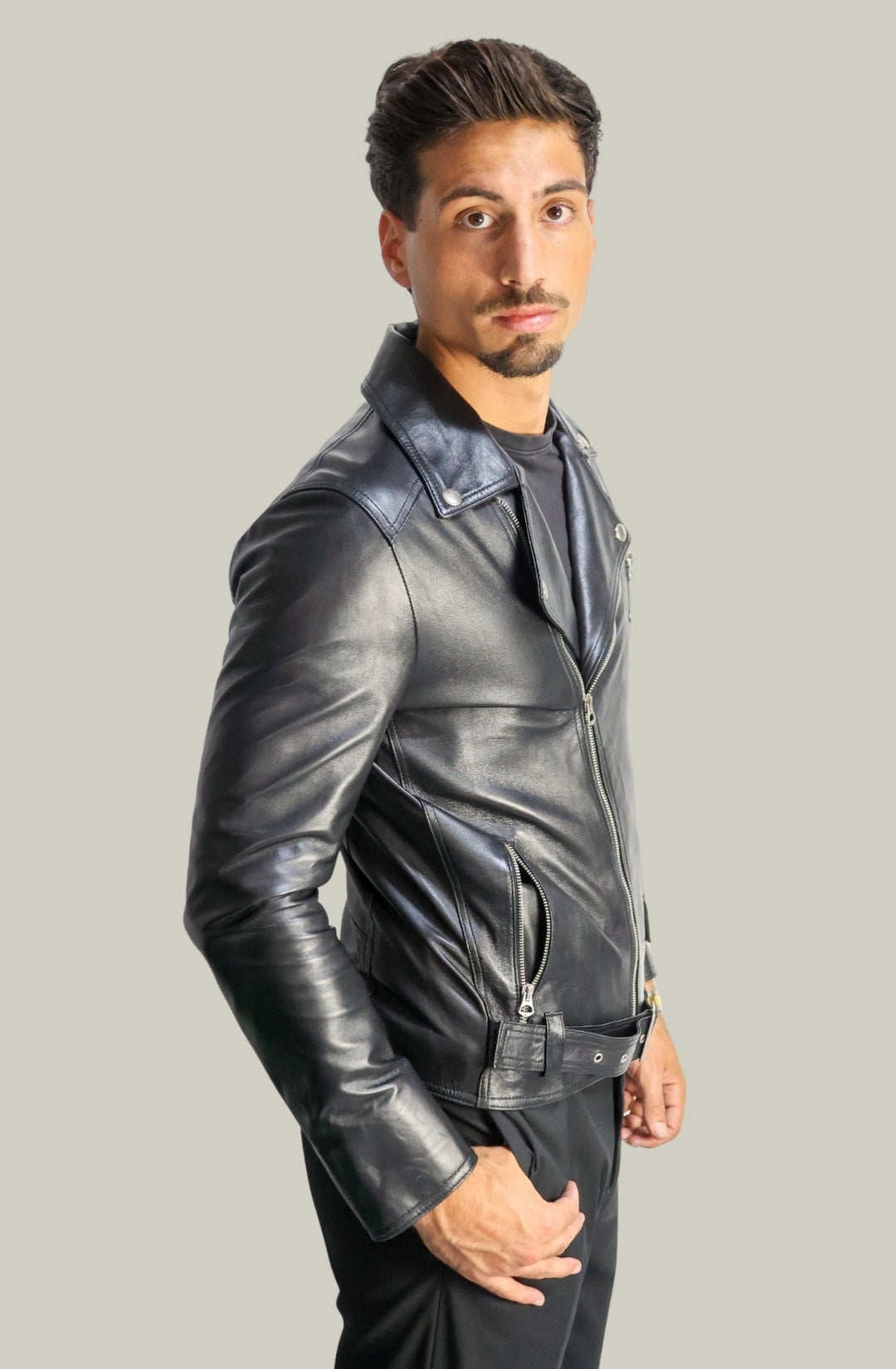 Giacca Chiodo Biker in Pelle Nero da Uomo