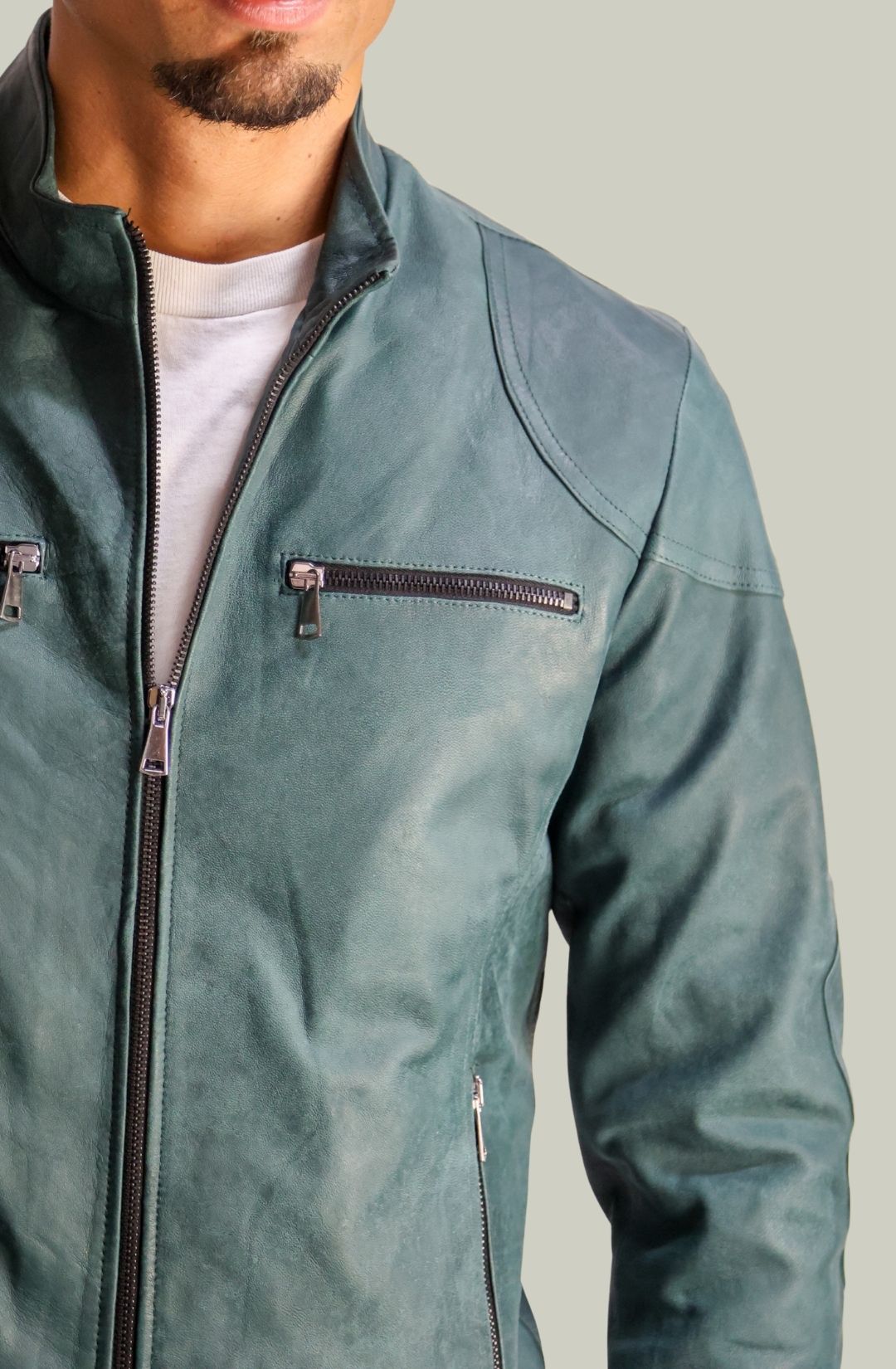 Vintage Herrenjacke aus grünem Leder von 883