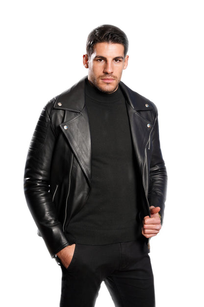 Giacca in Vera Pelle Uomo Nero Modello Biker Chiodo | 100% Made in Italy